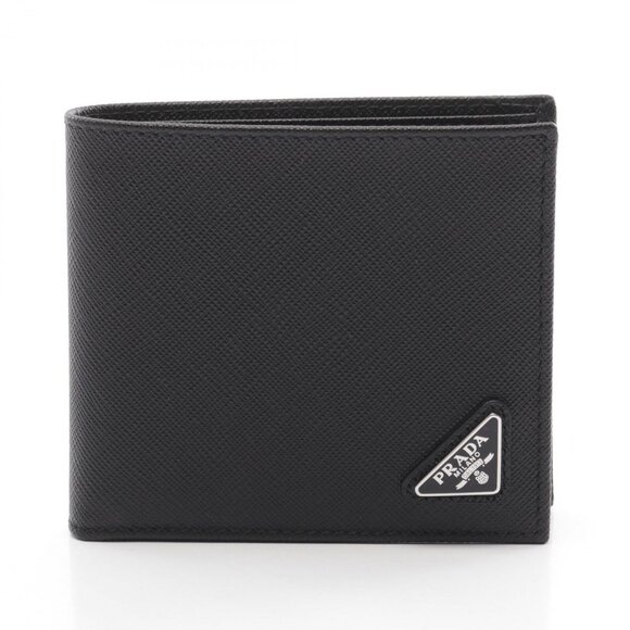 PRADA SASAFFIANO TRIANG Bi-fold compact wallet 2MO738QHHF0002 leather Black - Picture 1 of 5
